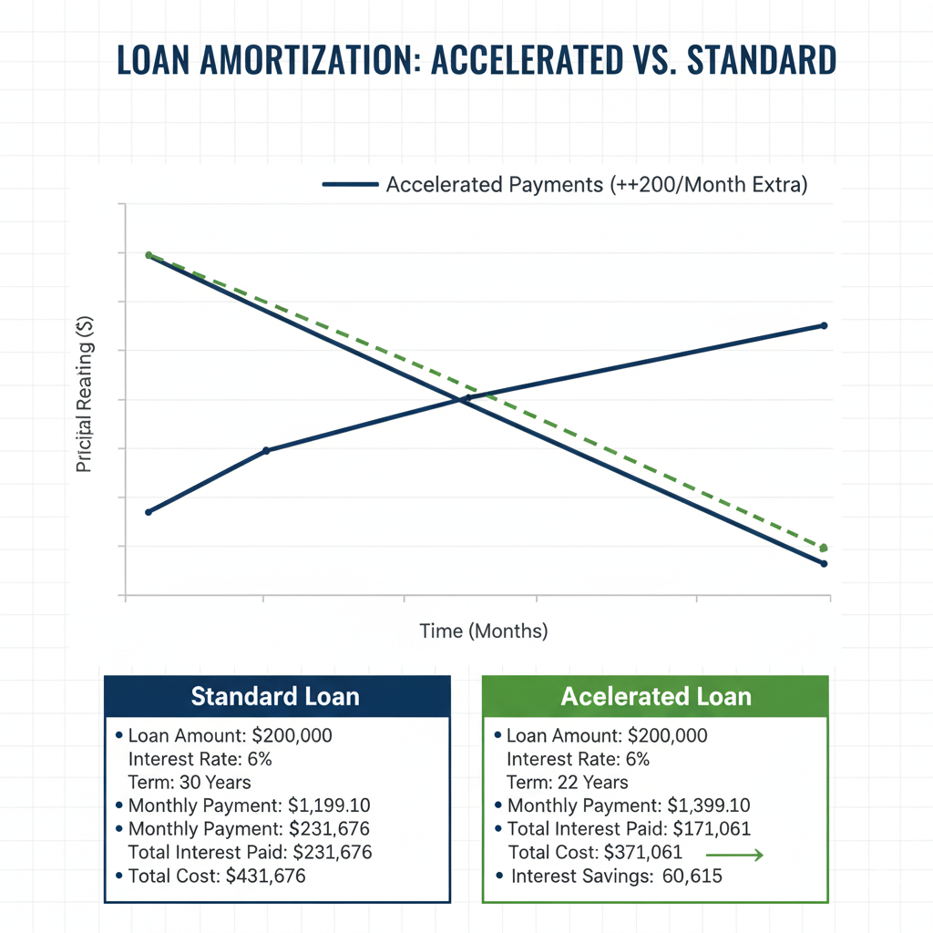Chart comparing loan amortization with and without extra payments
